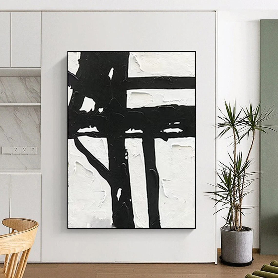 “Black & White Geometry” - Bold Shapes & Contrasting Tones Painting On Canvas DS148