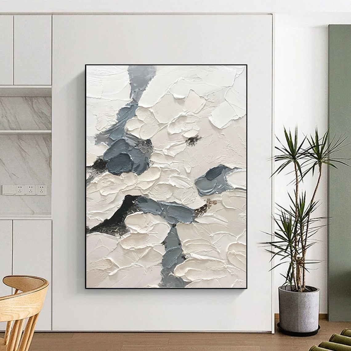 “White - Grey Textured Abstraction” - Impasto Abstract Painting On Canvas PT1165