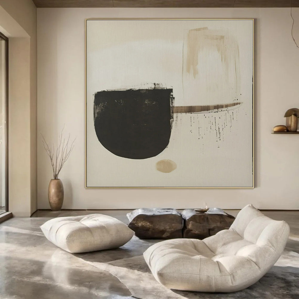Beige and Black Abstract Shapes, "Neutral Forms" – Abstract Geometric Painting On Canvas PS0935
