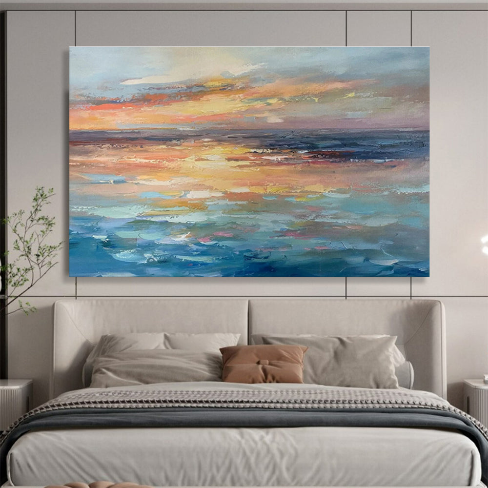 Muted Sunset Over Calm Sea Minimalist Seascape Painting On Canvas DKS119