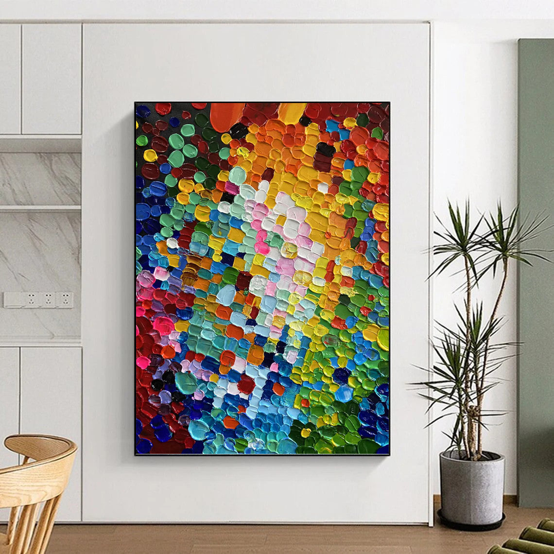 “Colorful Abstract Dots” - Abstract, Vivid - Colored Painting On Canvas PT1592