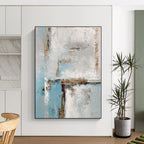 “Blue - Grey - Gold Abstract Geometric Forms” Painting On Canvas PS0375