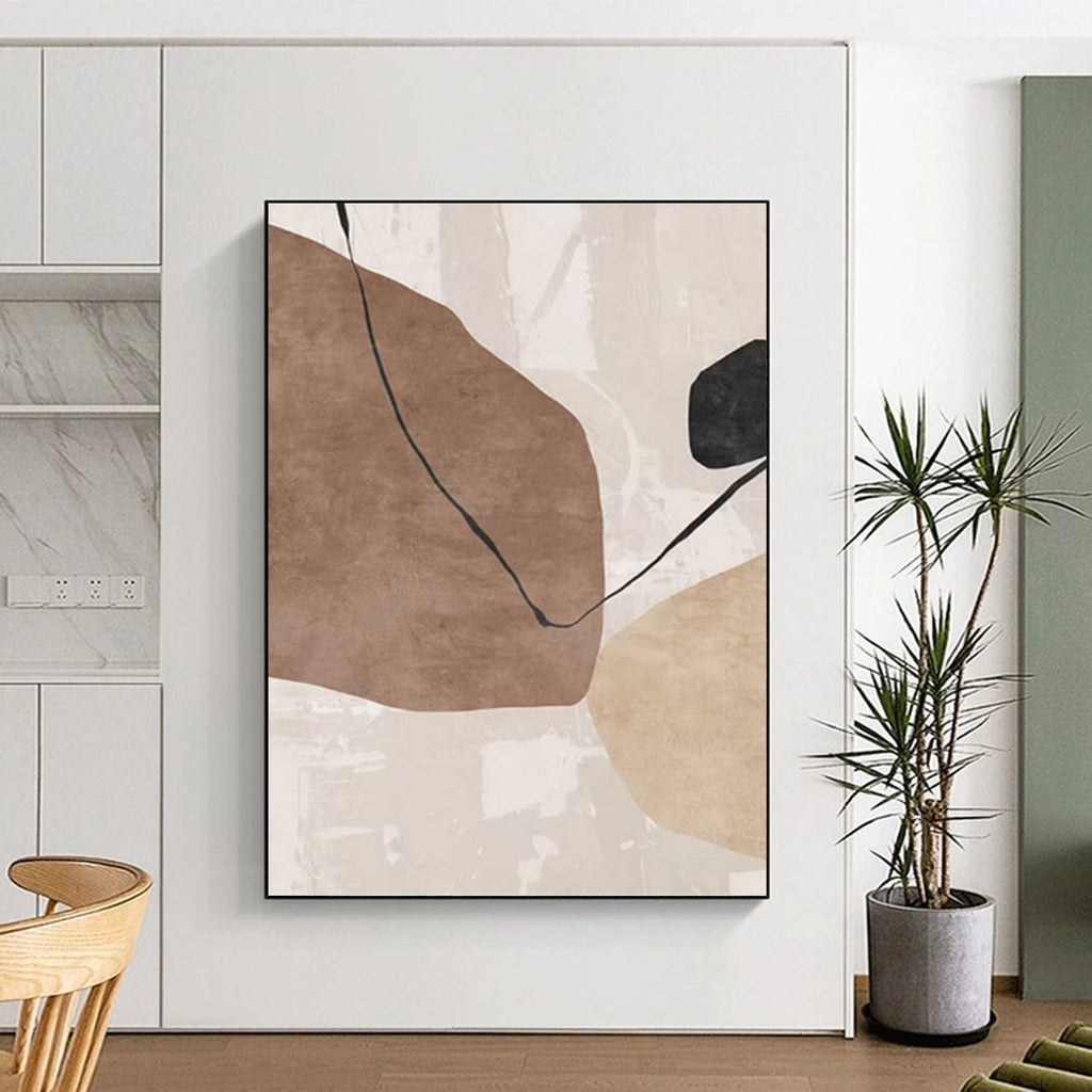 “Neutral Shapes with Black Lines” - Abstract, Minimalist - Inspired Painting On Canvas PT1519