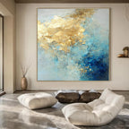 Blue and Gold Fusion, "Aurora Azure" – Abstract Landscape Painting On Canvas PS1025