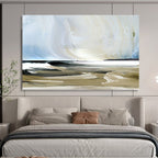 “Coastal Scene with Blue, Beige, and White” - Abstract Seascape Painting On Canvas PT116