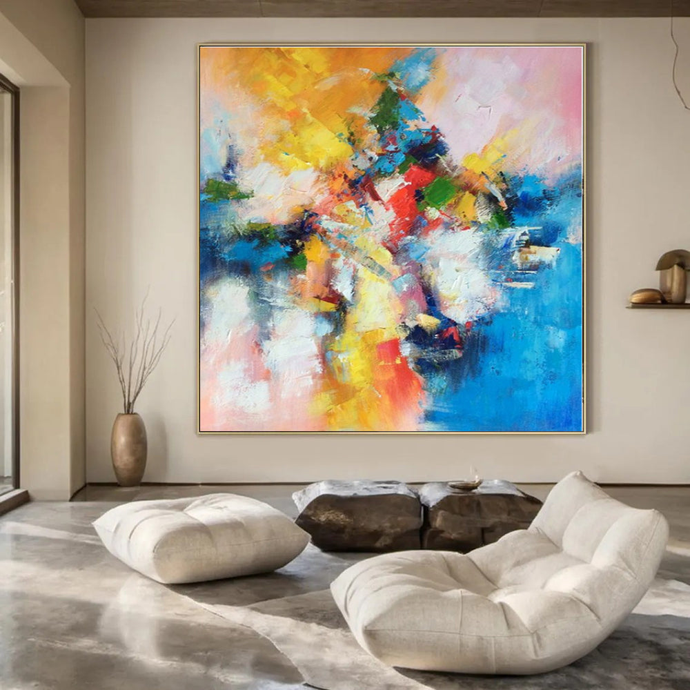 Yellow, Orange, Red, Green, Blue, Pink with Explosive Strokes "Festival Blaze" Abstract Painting On Canvas PS1393