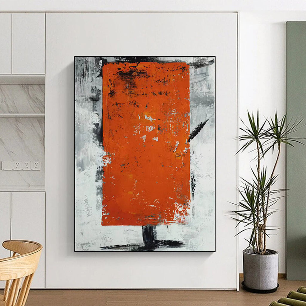 “Textured Orange - Grey Abstract Rectangle” - Industrial Abstract Painting On Canvas PS0316