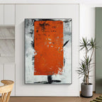 “Textured Orange - Grey Abstract Rectangle” - Industrial Abstract Painting On Canvas PS0316