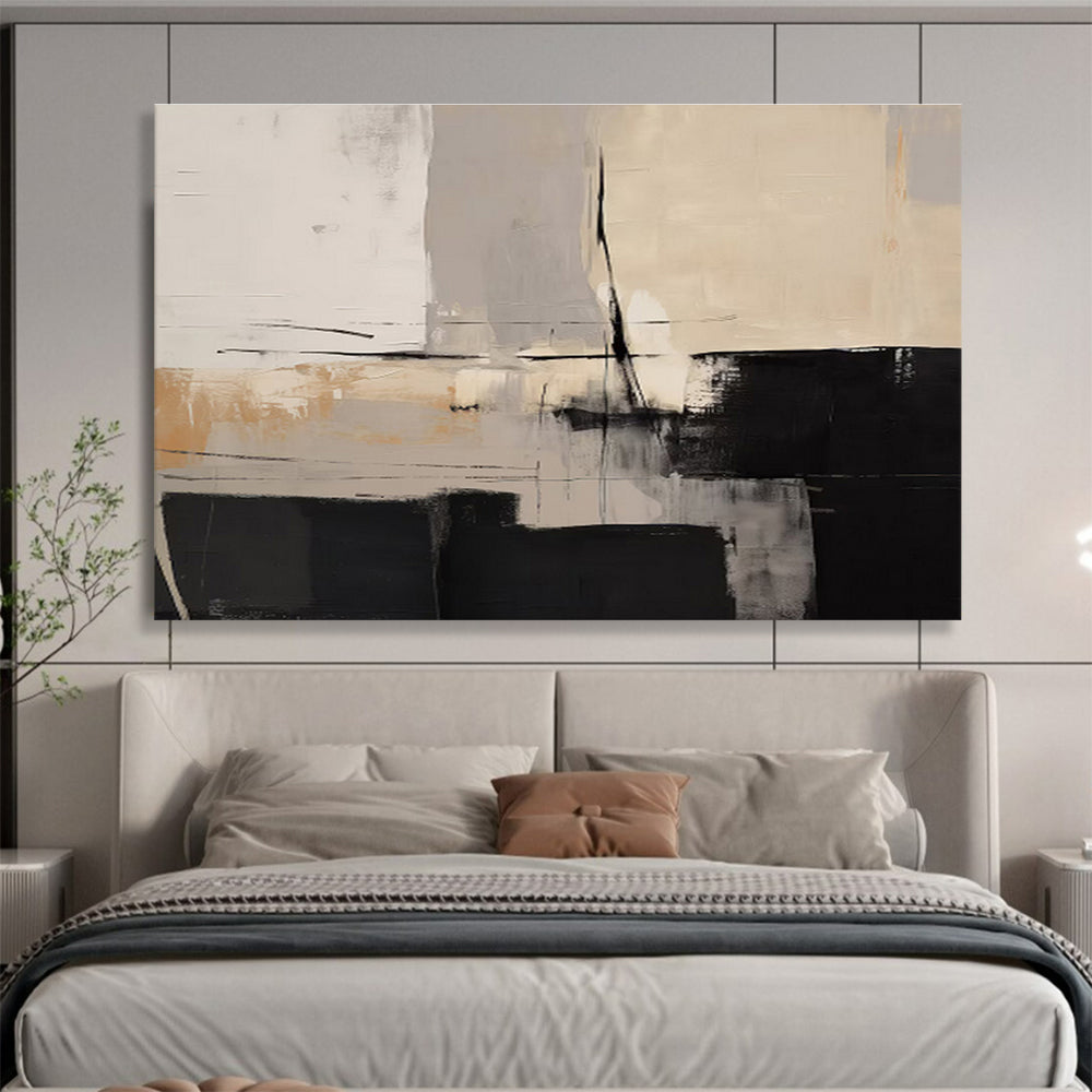 “Black - Beige Abstract Contrast” Abstract Painting On Canvas DKS241