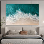 “Aerial Beach Waves” - Turquoise, White & Beige Coastal, Abstract Aerial Painting On Canvas DKS699
