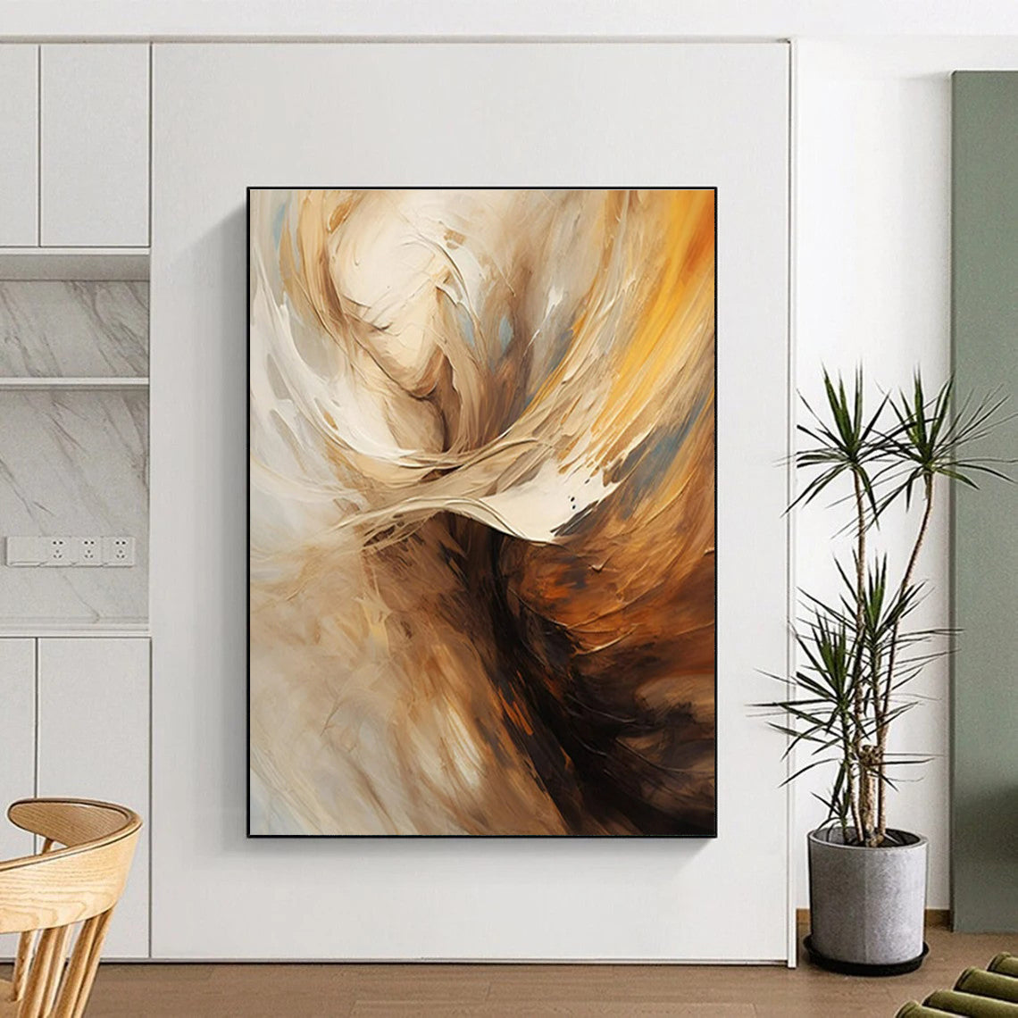 Beige & Brown Abstract Figure Painting On Canvas PS0819
