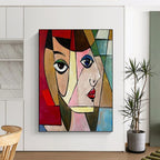 “Cubist Woman in Color Blocks” - Cubist - Inspired Portrait Painting On Canvas PT1407