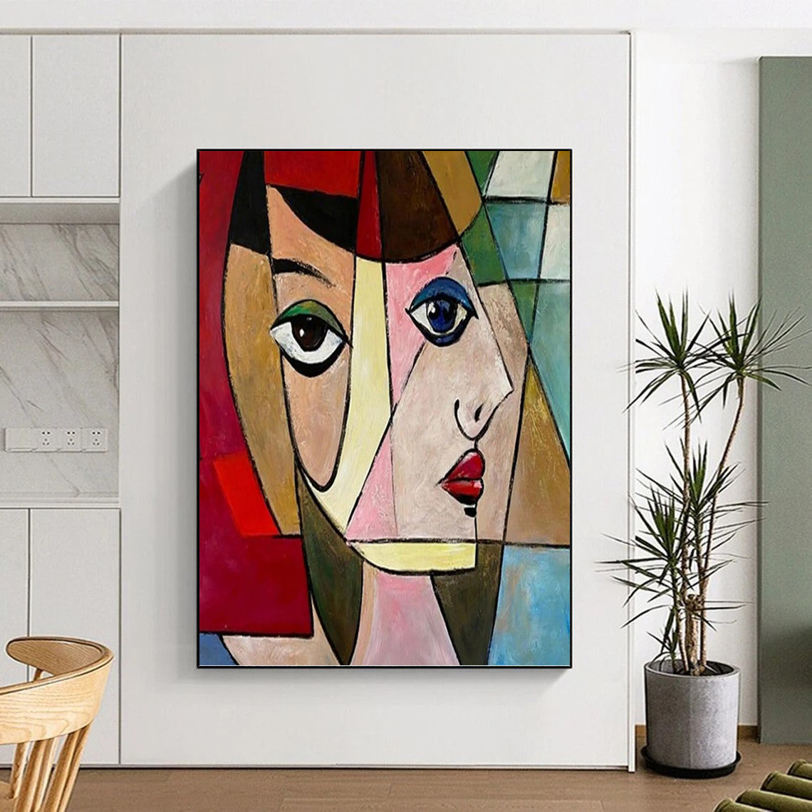 “Cubist Woman in Color Blocks” - Cubist - Inspired Portrait Painting On Canvas PT1407