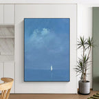 “Pale Blue Distant Sailboat” - Minimalist Maritime Painting On Canvas PT1879