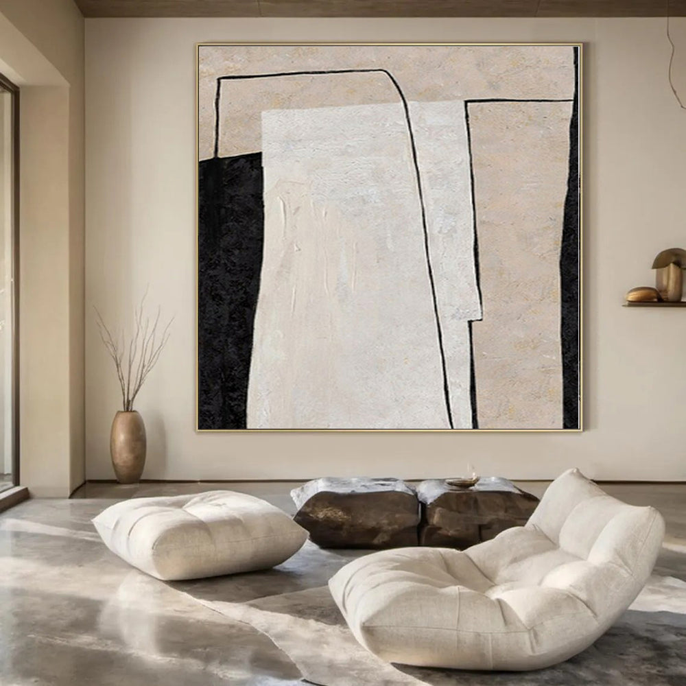 Black, White and Beige with Subtle Shifts "Quiet Transition" Abstract Painting On Canvas PS1136