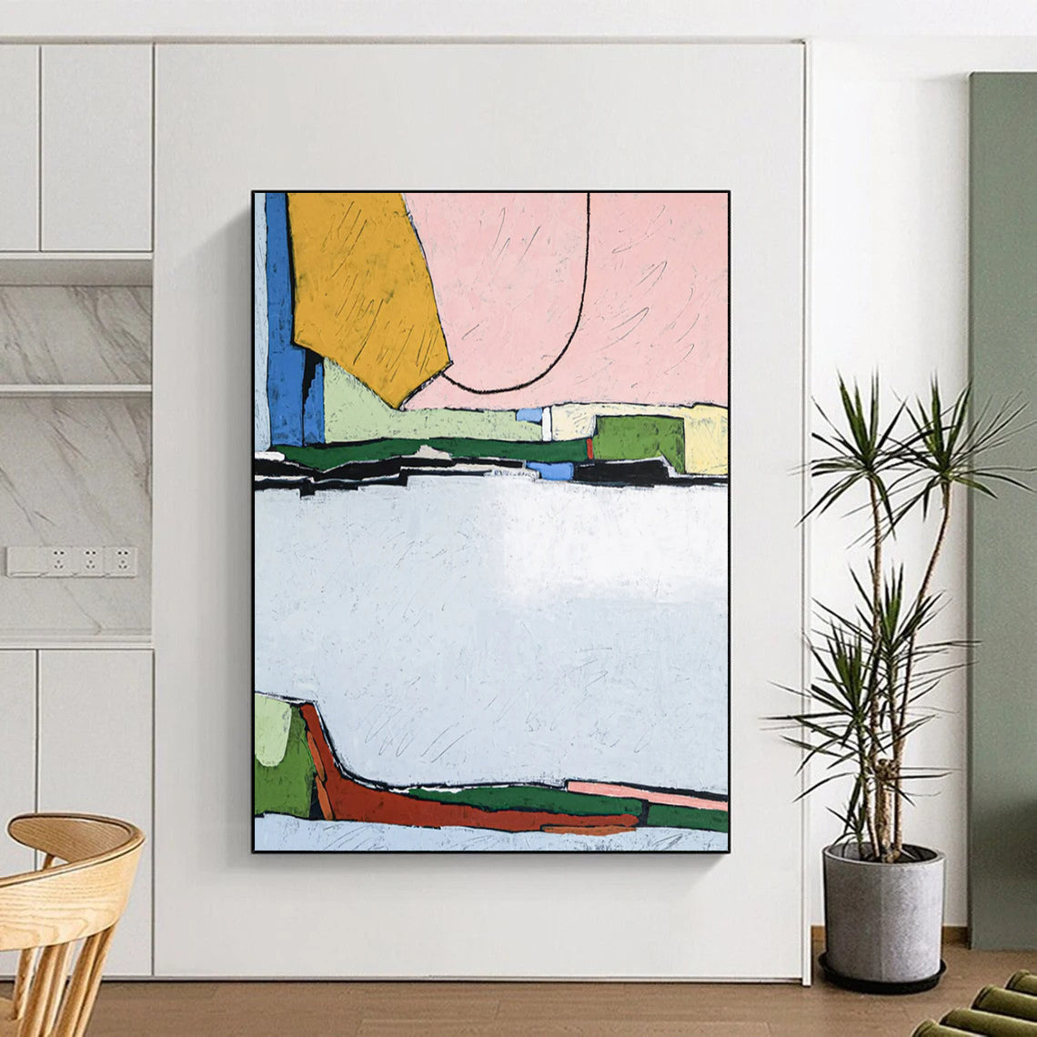 “Pastel and Bright Geometric Mix” - Abstract Cityscape Painting On Canvas PT2373