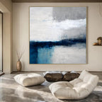 Monochromatic Blue and Gray, "Coastal Calm" – Minimalist Abstract Painting On Canvas PS1033