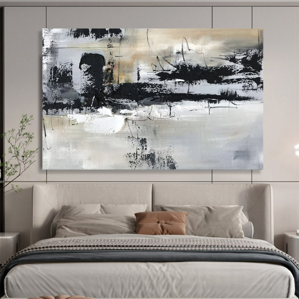 “Monochrome Abstract Strokes” - Black - White - Gray Abstract Painting On Canvas PT1565