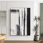 “Black and White Vertical Strokes” - Bold Minimalist Painting On Canvas DS367