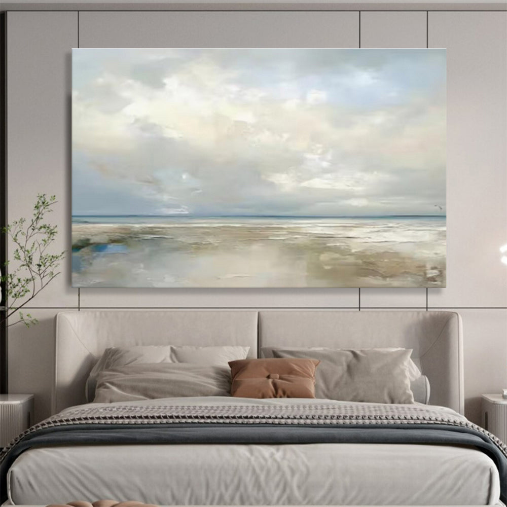 Pastel Cloudy Seaside Reprise - Dreamy Seascape Painting On Canvas DKS326
