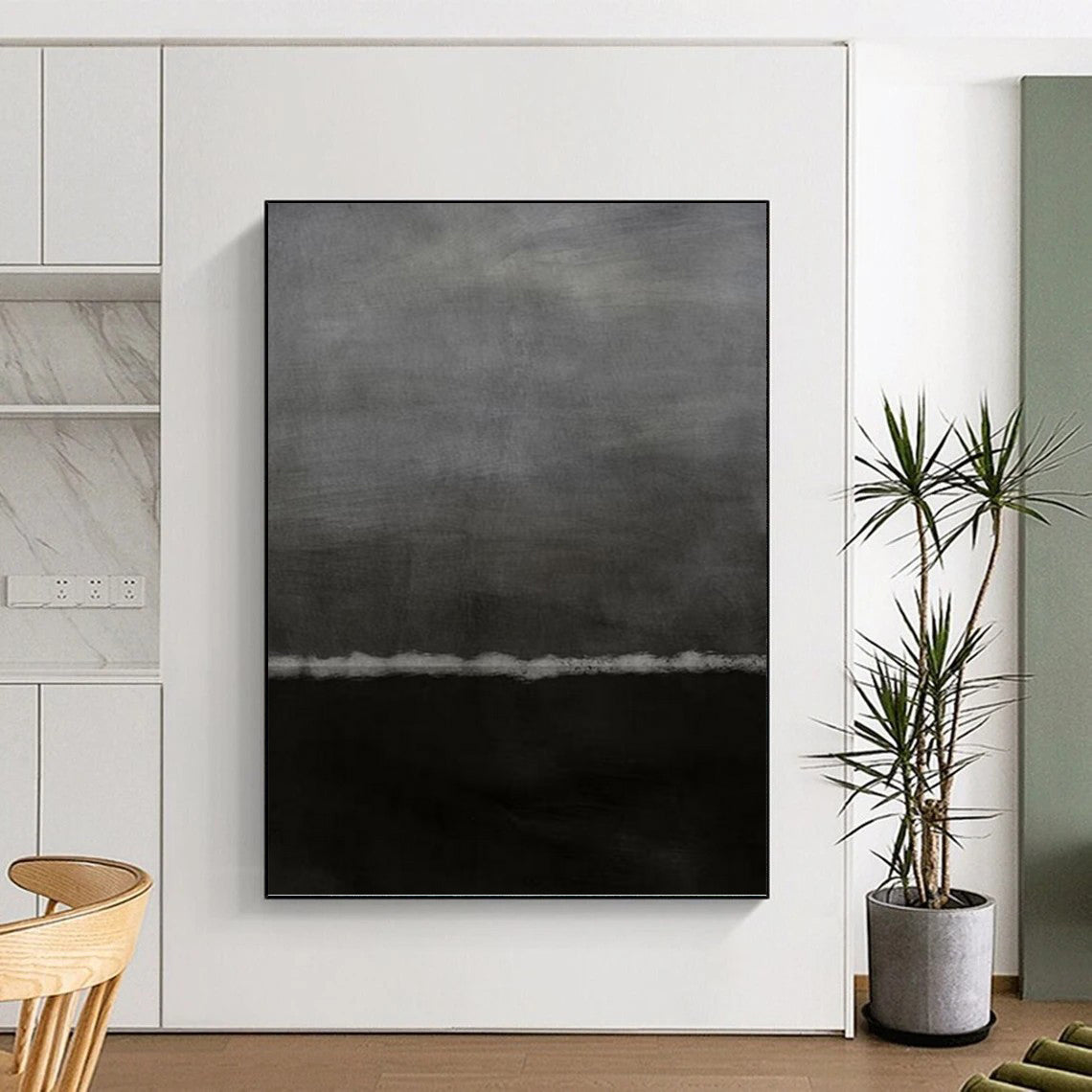 “Grey - Black Abstract Horizon” - Minimalist Abstract Painting On Canvas PT1202