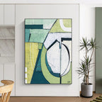 “Green and White Geometric Precision” - Geometric Abstract Painting On Canvas PT2375