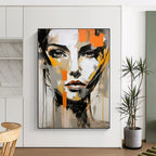 “Abstract Face with Orange Accents” - Contemporary Expressionist Painting On Canvas PT2215