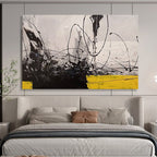 “Dynamic Black, White & Yellow Abstraction” - Franz Kline - Style Bold Painting On Canvas PT008