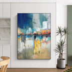 “Blue - Orange Cityscape” - Abstract Impressionist Painting On Canvas PT2331