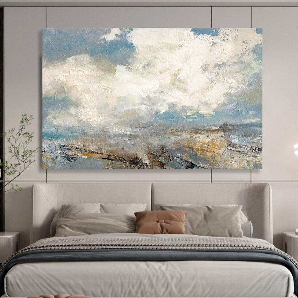 “Blue - Gray Abstract Seascape” - Textured Horizon “Skyline Surf” Painting On Canvas PT1665