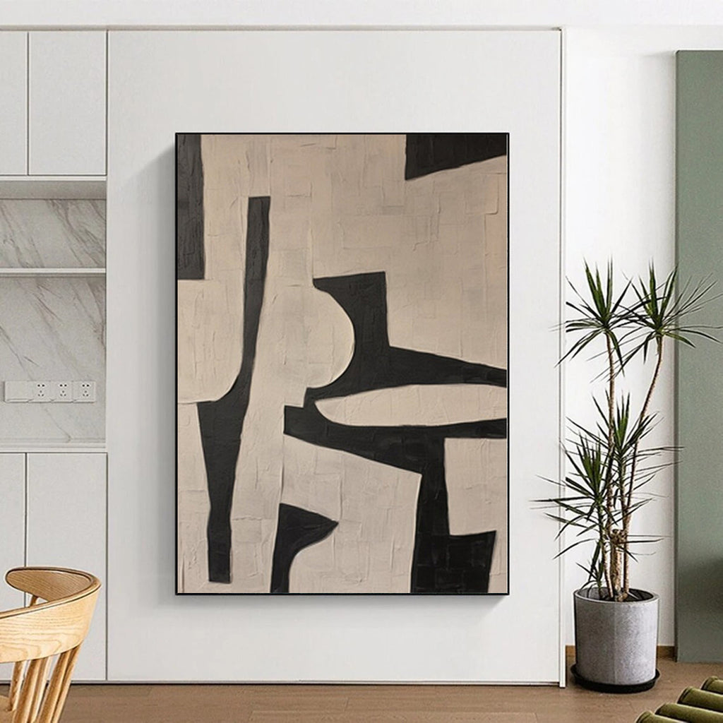 “Black - White Geometric Abstract” - Minimalist Abstract Painting On Canvas PS0098