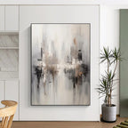 Grey & Beige Abstract Cityscape Painting On Canvas PS0830