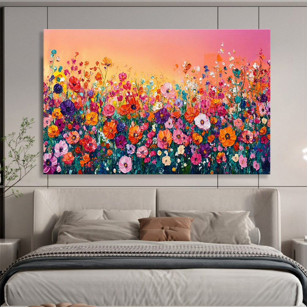 Rainbow Meadow - Vibrant Floral Oil Painting, Great for Game Room & Outdoor Lounge DKS680