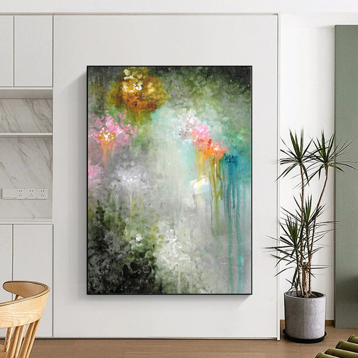“Colorful Floral Drip Abstract” - Expressive Abstract Painting On Canvas PS0073