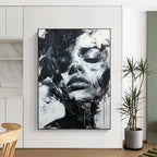 Black & White Dynamic Face, Abstract Expressionism, Painting On Canvas PT2139