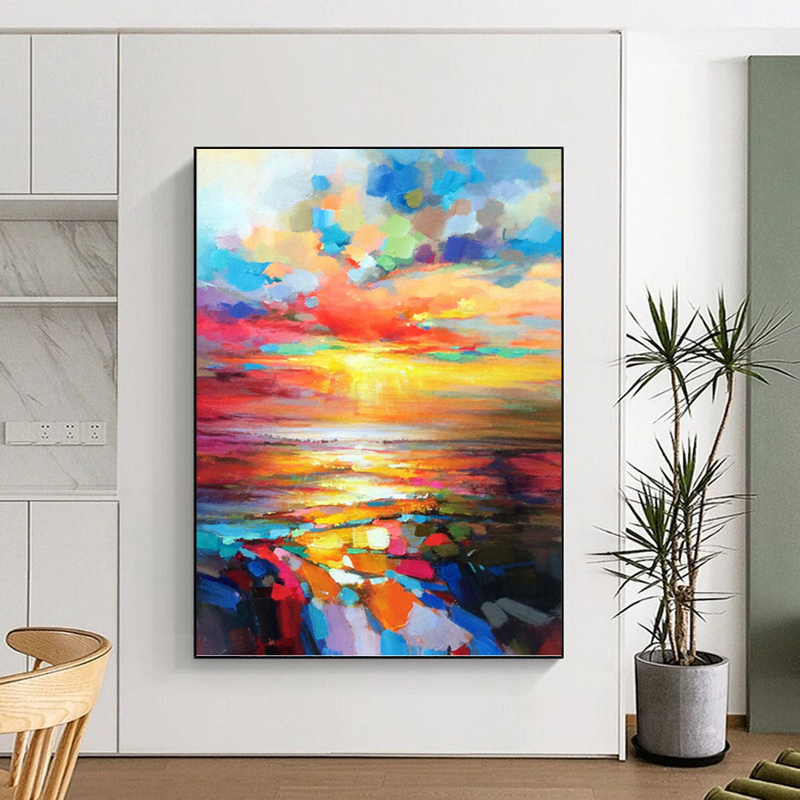 “Colorful Sunset Seascape” - Impressionistic Sunset Over Sea Painting On Canvas PT1064