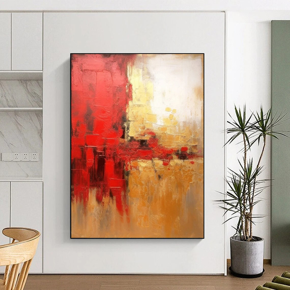 Red - Gold Abstract Energy Textured Painting On Canvas DS069