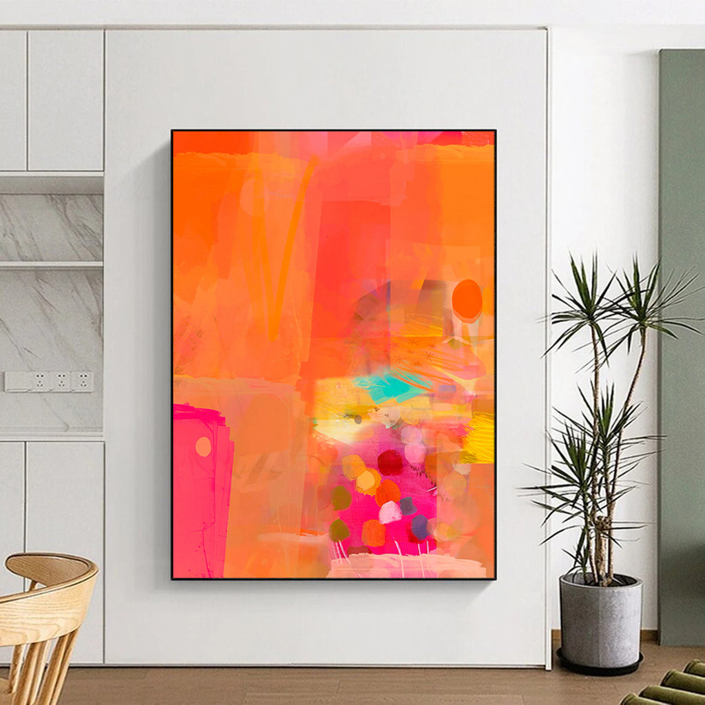 “Bright Orange and Pink Abstract” - Abstract Expressionist Painting On Canvas PT2002