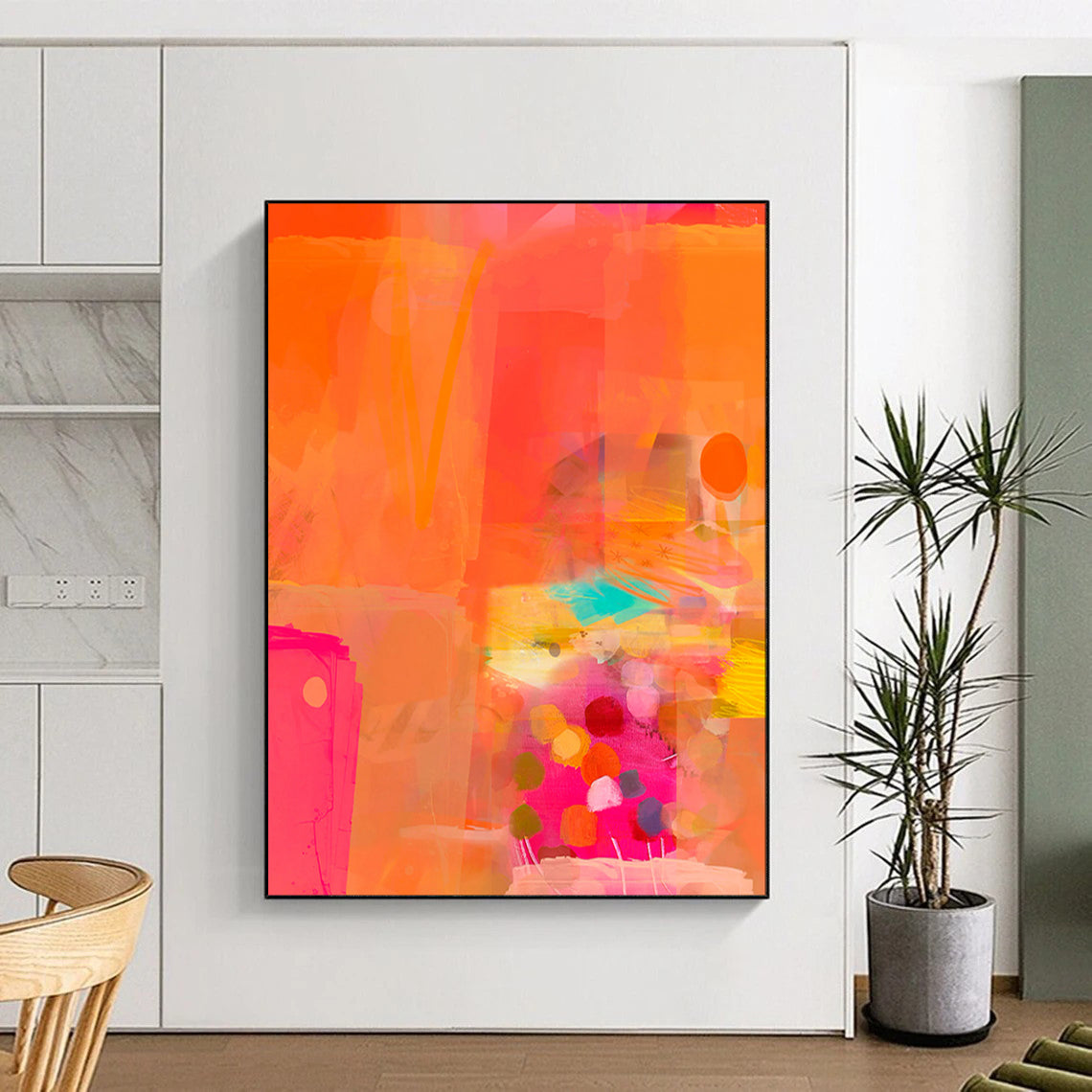 “Bright Orange and Pink Abstract” - Abstract Expressionist Painting On Canvas PT2002