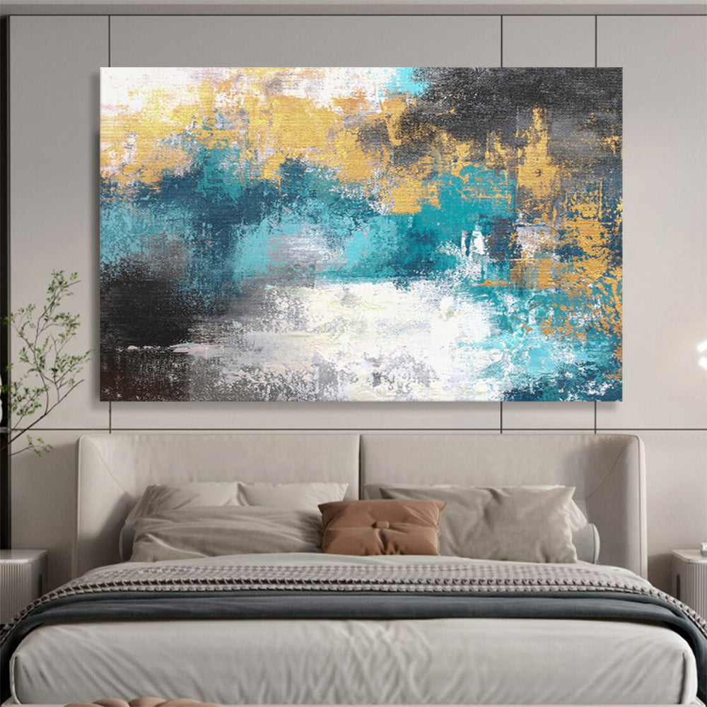 “Blue - Gold Abstract Textures” - Abstract, Opulent - Styled Painting On Canvas DKS004