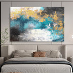 “Blue - Gold Abstract Textures” - Abstract, Opulent - Styled Painting On Canvas DKS004