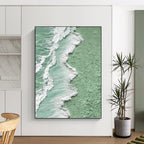 “Pastel Green and White Coastal Textures” - Seascape, Pastel - Toned Painting On Canvas PT1505
