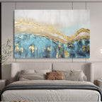 “Gold - Blue Abstract Peaks” - Blue, Gold & White Abstract, Textured Acrylic Painting On Canvas DKS733