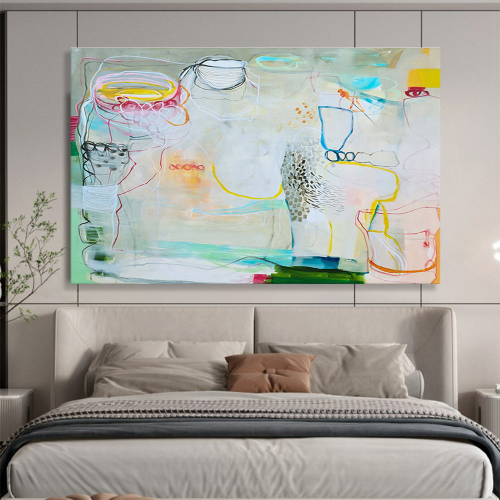 Pastel - Toned Abstract with Lines Painting On Canvas DKS071