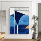 “Blue and White Geometric Precision” - Geometric Abstract Painting On Canvas PT2372