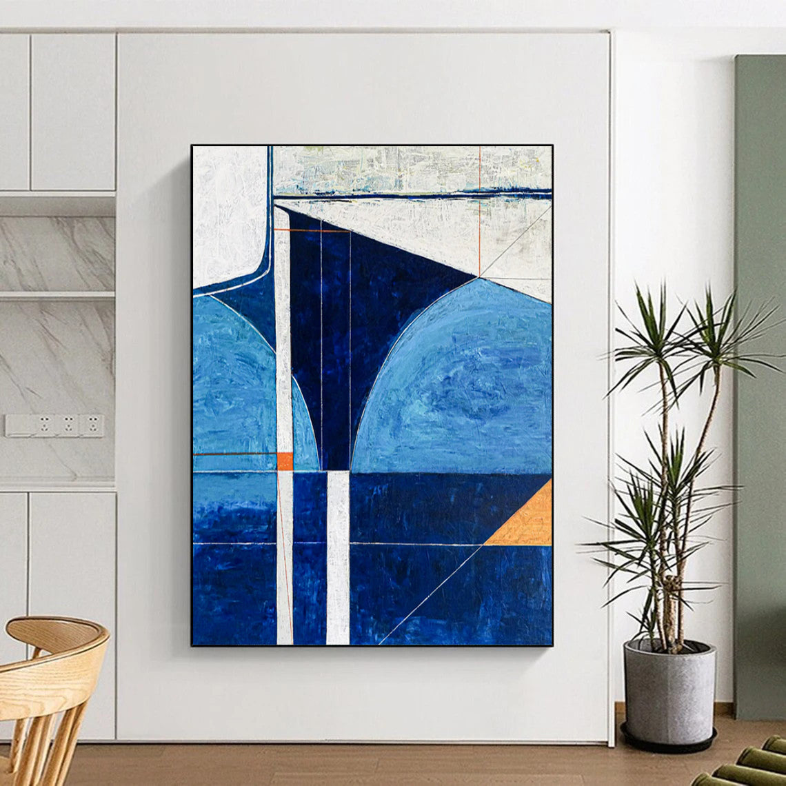 “Blue and White Geometric Precision” - Geometric Abstract Painting On Canvas PT2372
