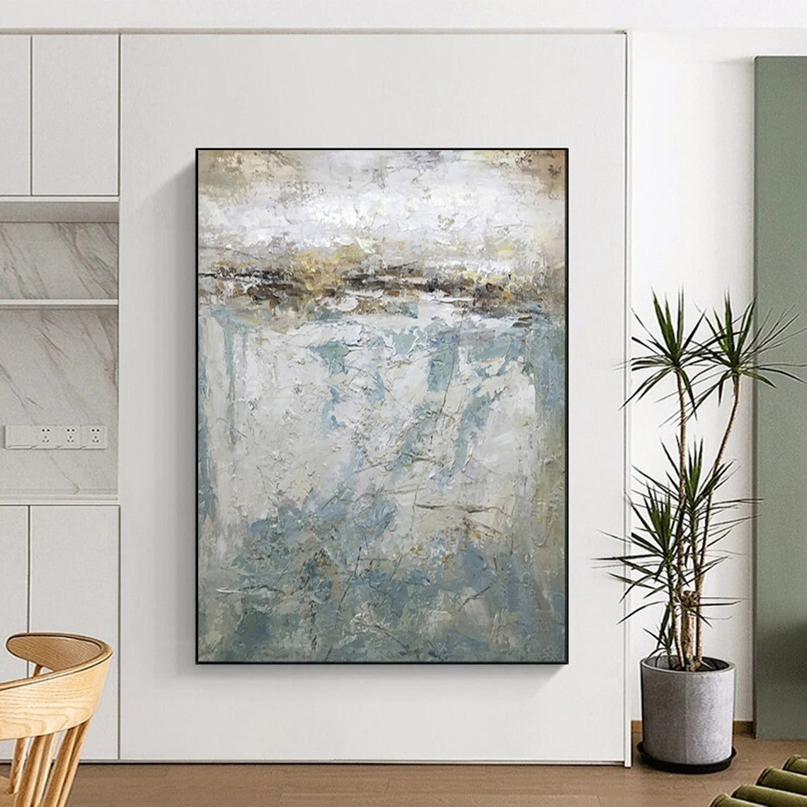 “Gray - Blue Abstract Landscape” - Textured Abstract Painting On Canvas PT1972