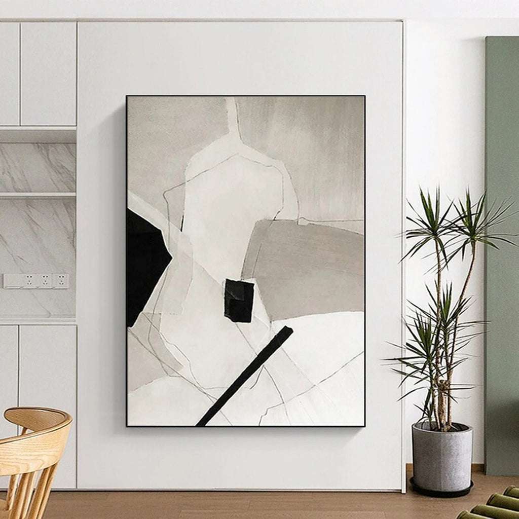 “Black - White Geometric Abstraction” - Black, White Abstract Geometric Painting On Canvas PS0559
