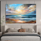 Vibrant Sunset Beach - Colorful Seascape Painting On Canvas DKS338