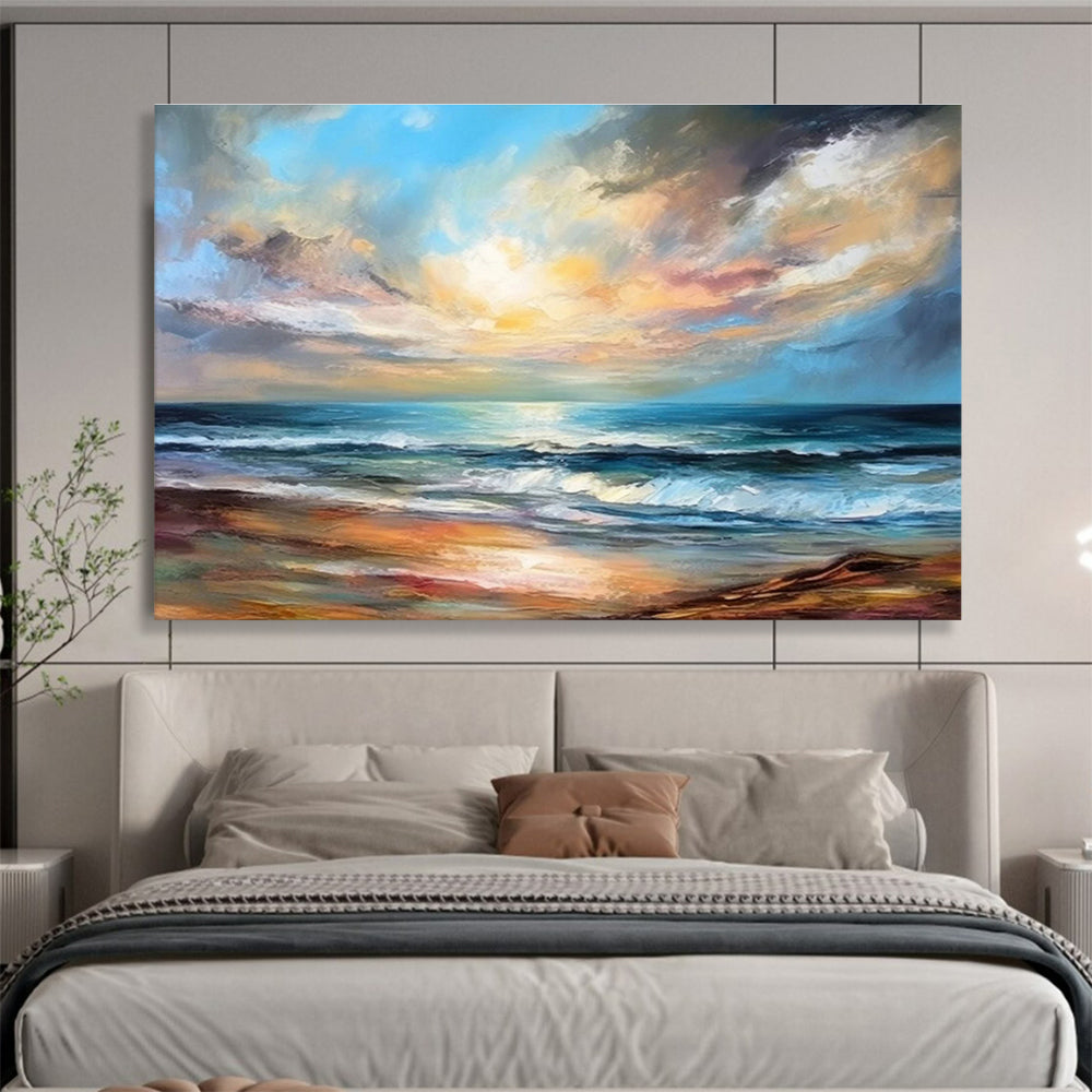 Vibrant Sunset Beach - Colorful Seascape Painting On Canvas DKS338